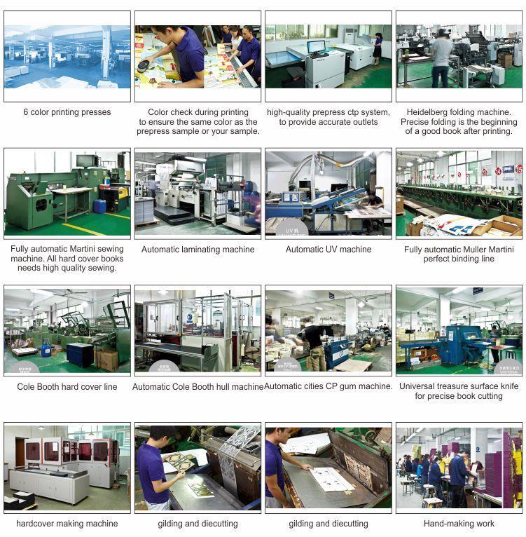 Það eru 6 sett 45 litarprentar í verksmiðjunni okkar. Háskólasjóður hníf fyrir nákvæmar bókaskurðir og harða kápuvél. Alveg sjálfvirk Muller Martini fullkomin bindilína